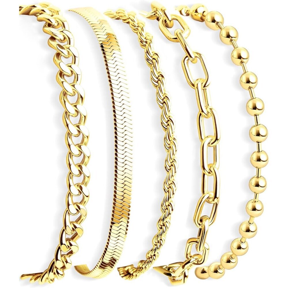 Gold Bracelets for Women Non-Tarnish Dainty Chunky Stackable Cuff Bangle Jewelry